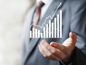 Man with chart business sign web diagram online